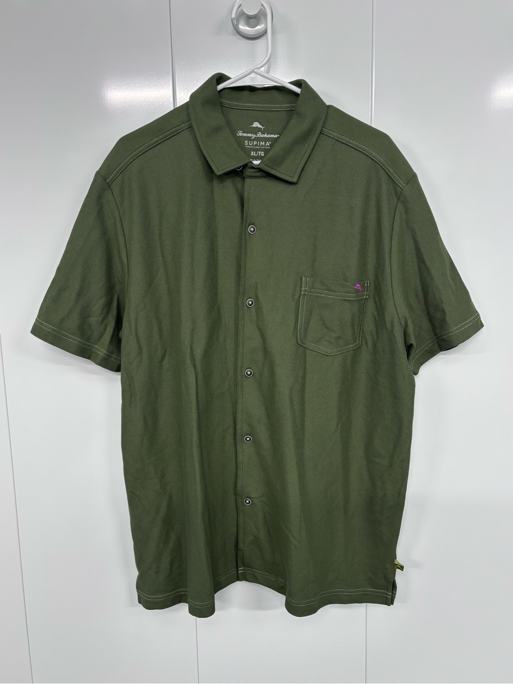 Tommy Bahama Mens XL Green Supima Cotton Golf Polo Shirt Pocket Marlin Logo